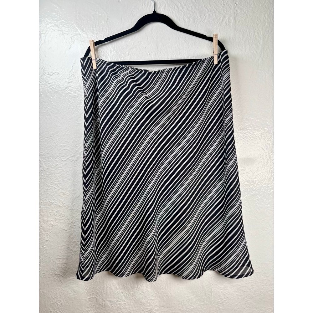 Y2K Midi Skirt Women XL Black White Stripe Elastic PullOn Office Retro Career
